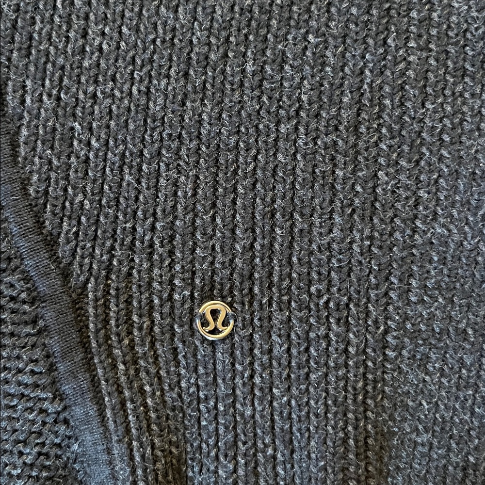 LULULEMON HEATHERED BLACK COTTON BLEND KNIT COZY CARDIGAN SIZE 10 - Picture 11 of 12